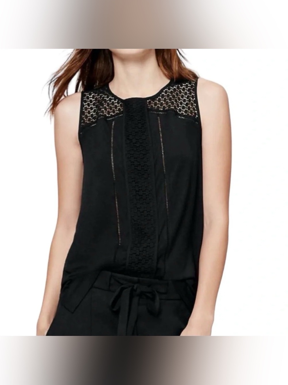 Loft Women Medium Black Bohemian Goth Crochet Lace Yoke Sleeveless Top